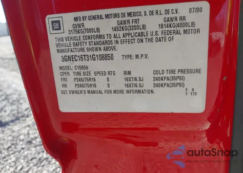 2001 Chevrolet Suburban 1500 Ls from USA, damaged, VIN 3GNEC16T31G108850